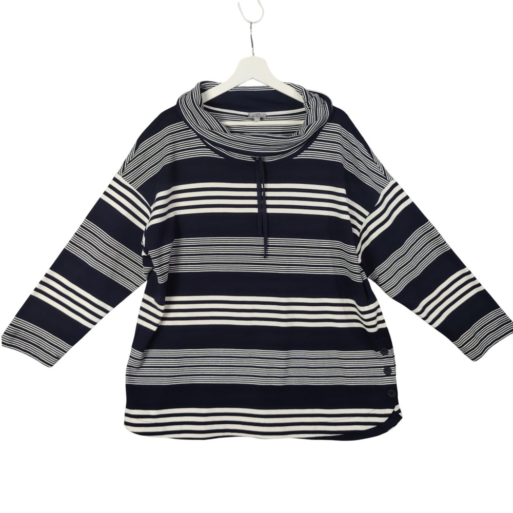 Talbots Nautical Preppy Cowl Neck Sweater Women 2X Striped Navy White Athleisure